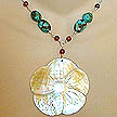 DKC ~ Cream Mother of Pearl Flower Necklace w/ Turquoise & Carnelian